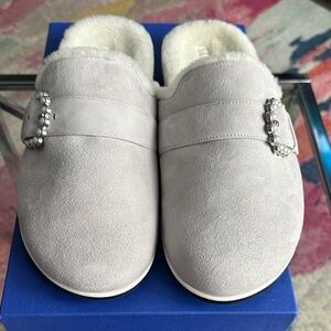 Stuart Weitzman Gray Mules with Faux Pearl Buckle